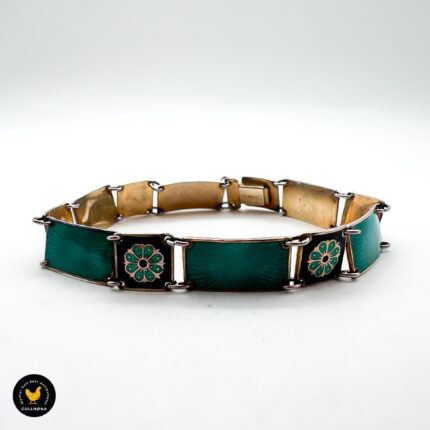 Armbånd i forgylt sølv med grønn og svart emalje - D-A