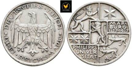 1927-A Tyskland 3 Reichsmark ''University in Marburg'', 01, renset
