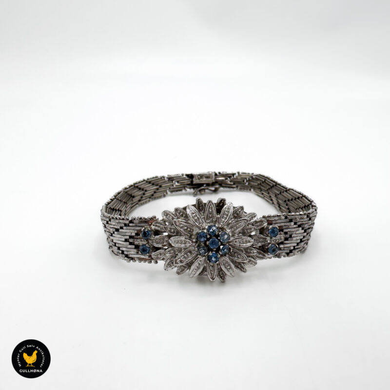 Armbånd 925 S sølv blomst stein