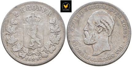 1887 Norge 2 Kroner, 1/1- Grafitti
