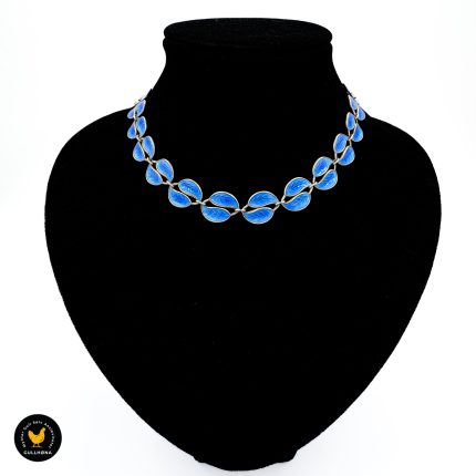 Halskjede i forgylt sølv med blå emalje - David-Andersen