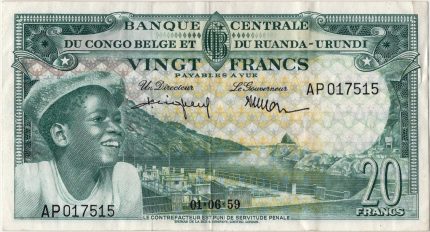 1959 Belgisk Kongo 20 Francs, 1/1+