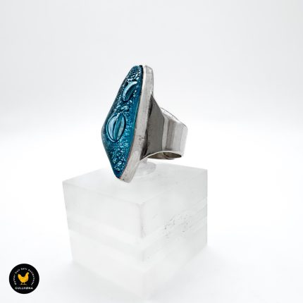 Fused glass Mexico blå glass sten ring anheng sett sølv 1