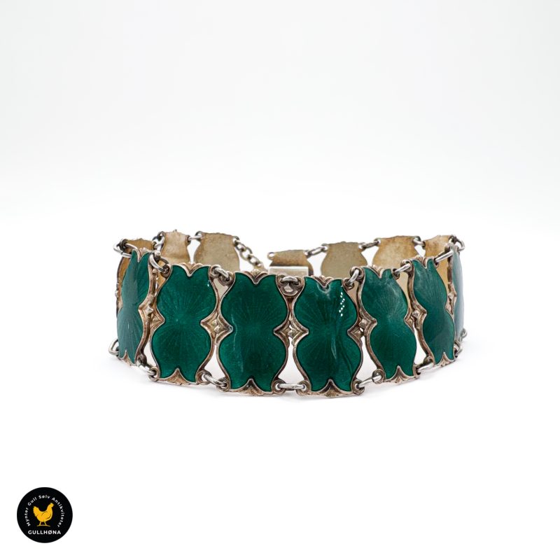 C O W grønn emalje forgylt sølv armbånd vintage 1