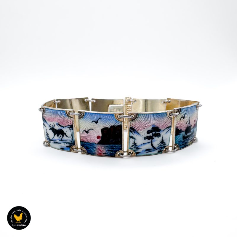 Nils Elvik forgylt sølv emalje motiv armbånd 2